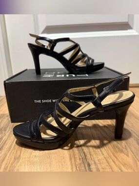 Naturalizer Baylor Strappy Platform Sandals Black Ankle Strap Spike Heel Size 6M